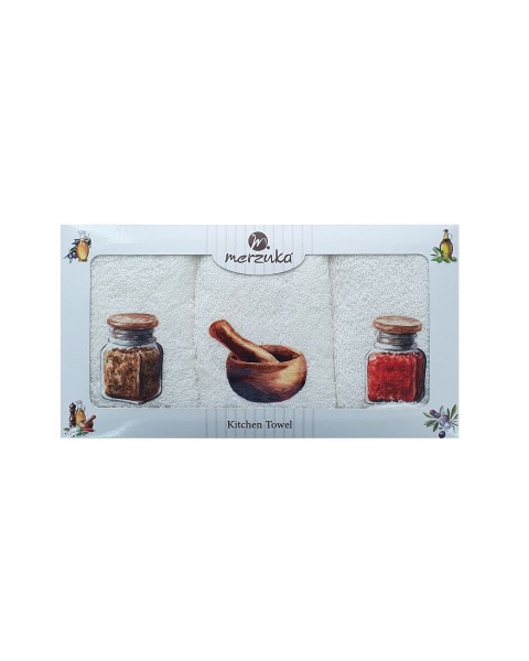 30 x 5O cm Mutfak Havlusu Seti BAHARAT BASKILI 3'LÜ set