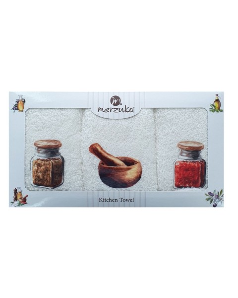 30 x 5O cm Mutfak Havlusu Seti BAHARAT BASKILI 3'LÜ set