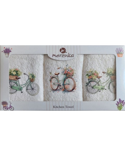  30 x 5O cm Mutfak Havlusu Seti BİSİKLET BASKILI 3'LÜ set