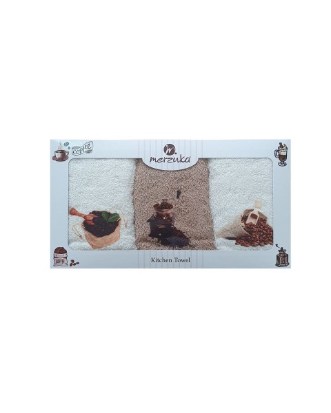 30 x 5O cm Mutfak Havlusu Seti KAHVE BASKILI 3'LÜ set