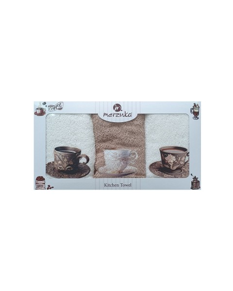  30 x 5O cm Mutfak Havlusu Seti KAHVE BASKILI 3'LÜ set
