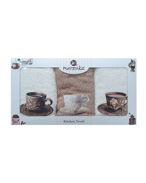  30 x 5O cm Mutfak Havlusu Seti KAHVE BASKILI 3'LÜ set