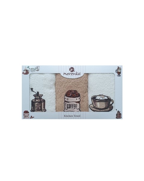  30 x 5O cm Mutfak Havlusu Seti KAHVE BASKILI 3'LÜ set