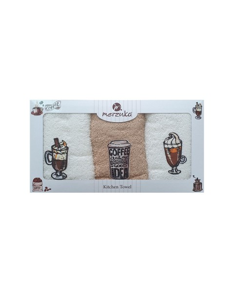  30 x 5O cm Mutfak Havlusu Seti KAHVE BASKILI 3'LÜ set