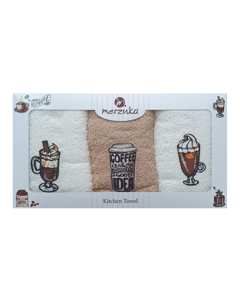  30 x 5O cm Mutfak Havlusu Seti KAHVE BASKILI 3'LÜ set