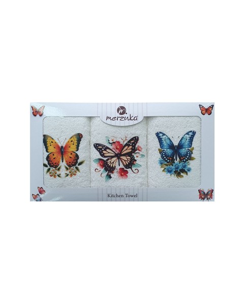 30 x 5O cm Mutfak Havlusu Seti KELEBEK BASKILI 3'LÜ set