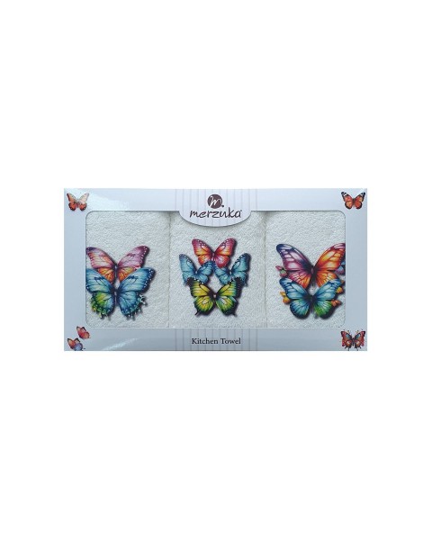30 x 5O cm Mutfak Havlusu Seti KELEBEK BASKILI 3'LÜ set