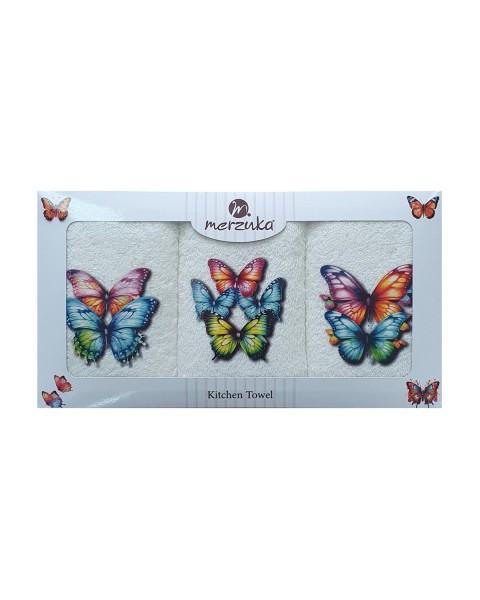 30 x 5O cm Mutfak Havlusu Seti KELEBEK BASKILI 3'LÜ set