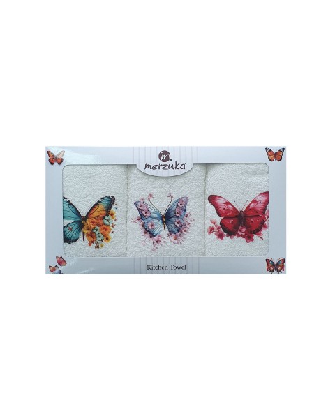 30 x 5O cm Mutfak Havlusu Seti KELEBEK BASKILI 3'LÜ set