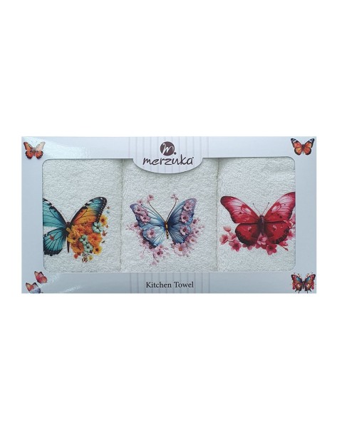 30 x 5O cm Mutfak Havlusu Seti KELEBEK BASKILI 3'LÜ set