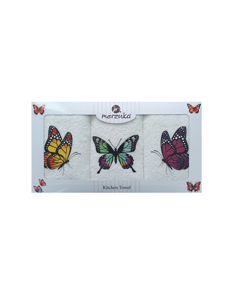30 x 5O cm Mutfak Havlusu Seti KELEBEK BASKILI 3'LÜ set