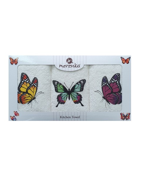 30 x 5O cm Mutfak Havlusu Seti KELEBEK BASKILI 3'LÜ set