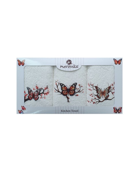 30 x 5O cm Mutfak Havlusu Seti KELEBEK BASKILI 3'LÜ set