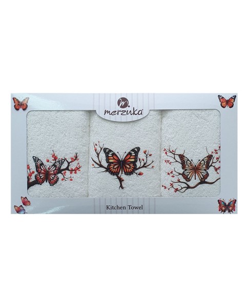 30 x 5O cm Mutfak Havlusu Seti KELEBEK BASKILI 3'LÜ set