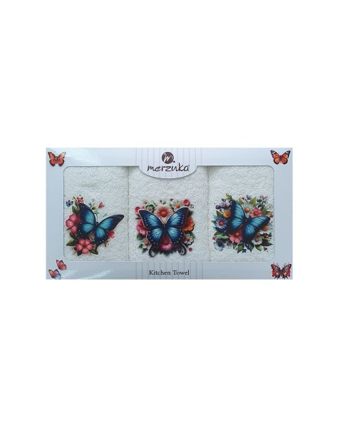  30 x 5O cm Mutfak Havlusu Seti KELEBEK BASKILI 3'LÜ set