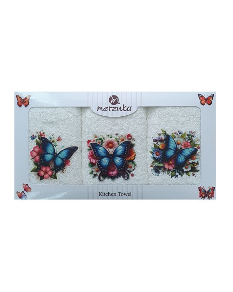  30 x 5O cm Mutfak Havlusu Seti KELEBEK BASKILI 3'LÜ set