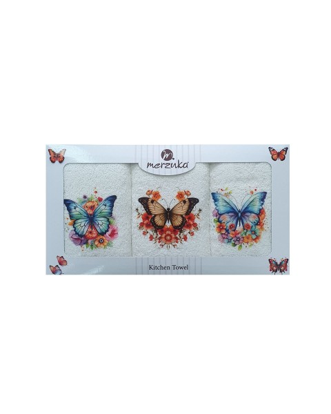  30 x 5O cm Mutfak Havlusu Seti KELEBEK BASKILI 3'LÜ set