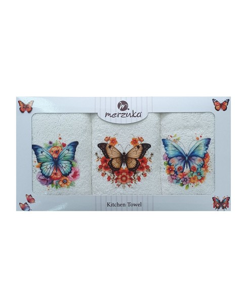  30 x 5O cm Mutfak Havlusu Seti KELEBEK BASKILI 3'LÜ set