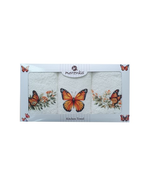  30 x 5O cm Mutfak Havlusu Seti KELEBEK BASKILI 3'LÜ set