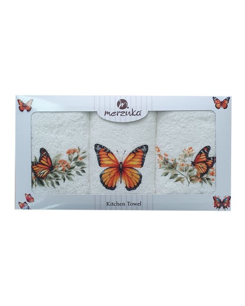  30 x 5O cm Mutfak Havlusu Seti KELEBEK BASKILI 3'LÜ set
