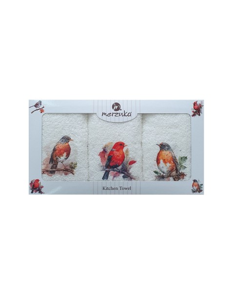  30 x 5O cm Mutfak Havlusu Seti KUŞ BASKILI 3'LÜ set