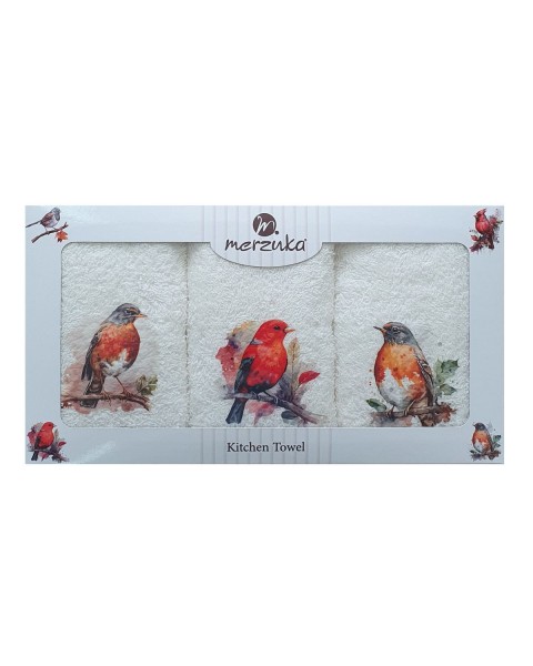  30 x 5O cm Mutfak Havlusu Seti KUŞ BASKILI 3'LÜ set