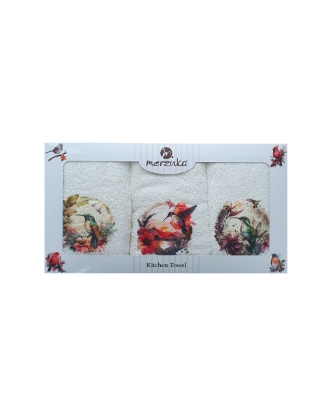  30 x 5O cm Mutfak Havlusu Seti KUŞ BASKILI 3'LÜ set