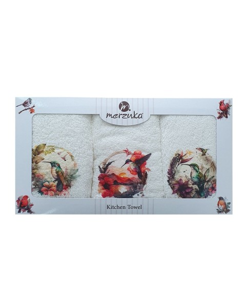  30 x 5O cm Mutfak Havlusu Seti KUŞ BASKILI 3'LÜ set