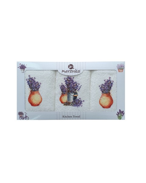  30 x 5O cm Mutfak Havlusu Seti LAVANTA BASKILI 3'LÜ set