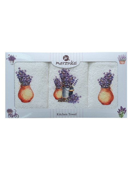  30 x 5O cm Mutfak Havlusu Seti LAVANTA BASKILI 3'LÜ set