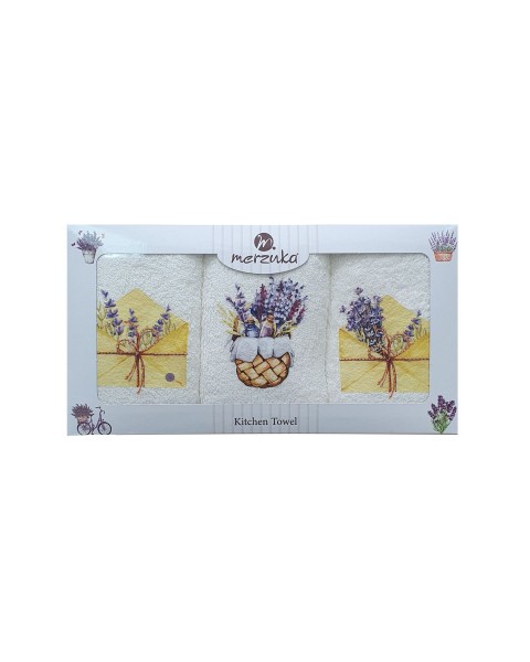 30 x 5O cm Mutfak Havlusu Seti LAVANTA BASKILI 3'LÜ set
