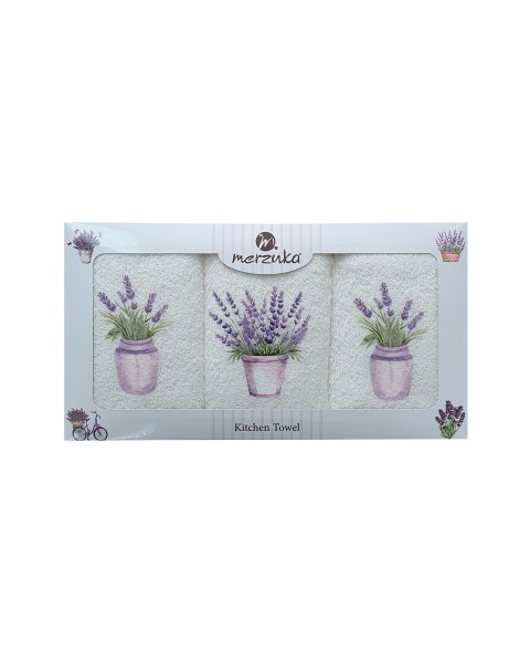 30 x 5O cm Mutfak Havlusu Seti LAVANTA BASKILI 3'LÜ set