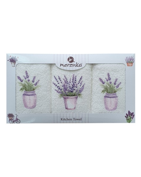 30 x 5O cm Mutfak Havlusu Seti LAVANTA BASKILI 3'LÜ set