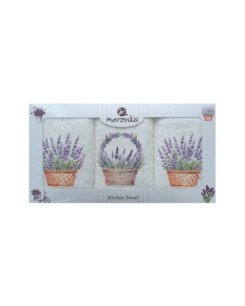 30 x 5O cm Mutfak Havlusu Seti LAVANTA BASKILI 3'LÜ set