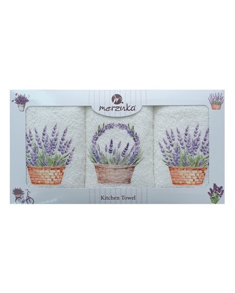 30 x 5O cm Mutfak Havlusu Seti LAVANTA BASKILI 3'LÜ set