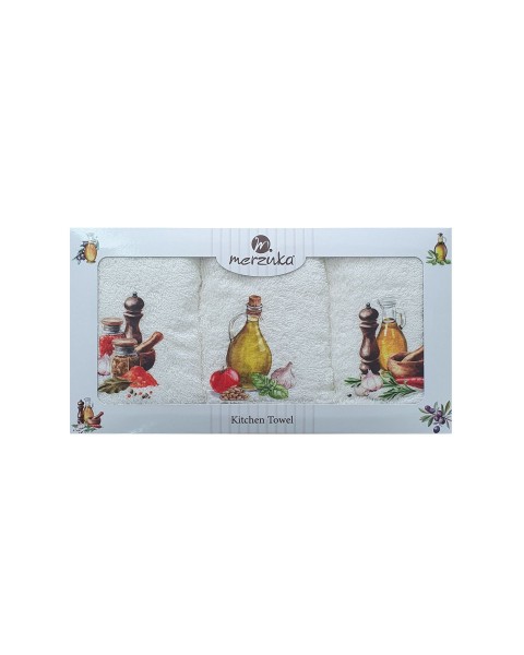30 x 5O cm Mutfak Havlusu Seti ZEYTİN BASKILI 3'LÜ set