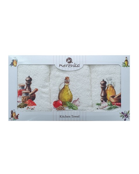30 x 5O cm Mutfak Havlusu Seti ZEYTİN BASKILI 3'LÜ set