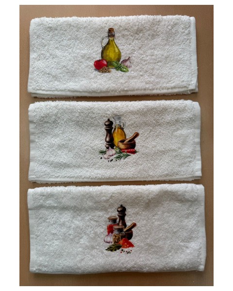 30 x 5O cm Mutfak Havlusu Seti ZEYTİN BASKILI 3'LÜ set