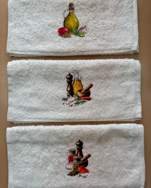 30 x 5O cm Mutfak Havlusu Seti ZEYTİN BASKILI 3'LÜ set
